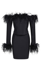 FeaTher Corset Mini Dress In Black