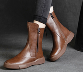 Womens Retro Mid Calf Boots for Winter Side Zipper Boots Black/khaki