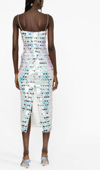 Sequin-Embellished Sleeveless Midi Dress in Blue