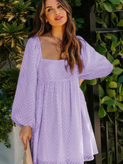 Jacquard Square Neck Balloon Sleeve Skirt