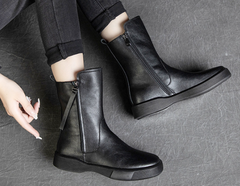 Womens Retro Mid Calf Boots for Winter Side Zipper Boots Black/khaki