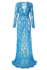 Sexy Deep V-Neck Long Sleeve Lace Maxi Dress Ins street