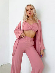 Long-sleeved Three-piece Nightgown Bow Home Service