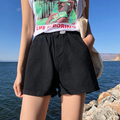 Jeans-Kollektion mit Shorts mit hoher elastischer Taille und weitem Bein