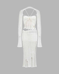 Schillerndes, langes Häkelrock-Set