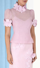 Floral Appliqued Mesh Midi Dress