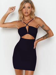 Damenkleid mit schmalen Trägern und Sling-Muster