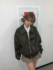 Vintage Wash Motorcycle Pu Leather Jacket