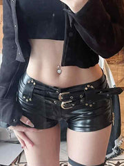 Dunkle Hip Hop PU Leder Hollow Shorts