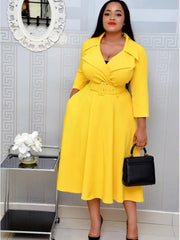 Fashoin Solid Lapel Maxi Dress