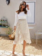 High Low Rock mit kleinem Blumenmuster und seitlicher Schnürung