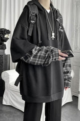 Lockerer Hip-Hop-Hoodie mit karierten Ärmeln