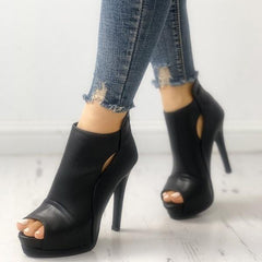 Schwarze Peep Toe Cutout Stiletto Schuhe Sandalen Dünne High Heel Stiefeletten