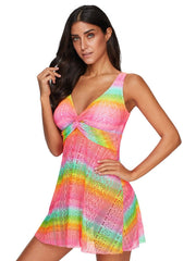 V-Neck Fringed Lace Trouser Skirt Swimsuit