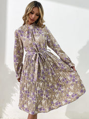 Printed high neck Pleated Dress