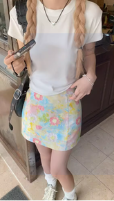 Mesh Floral Print Mini Skirt