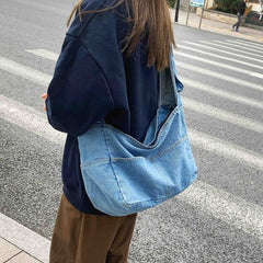 Large Washed Denim Crossbody Bag