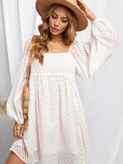 Jacquard Square Neck Balloon Sleeve Skirt