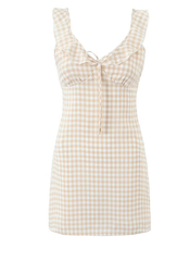 Geschlitztes, ärmelloses, kariertes Minikleid