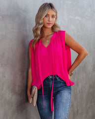 All That Matters Pleated Sleeveless Blouse - Hot Pink - FINAL SALE FATE-001