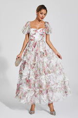 Arlette White Bubble Sleeve Maxi Dress