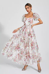 Arlette White Bubble Sleeve Maxi Dress