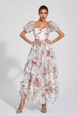 Arlette White Bubble Sleeve Maxi Dress