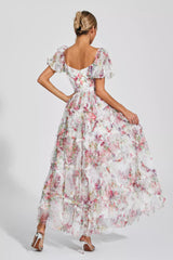 Arlette White Bubble Sleeve Maxi Dress