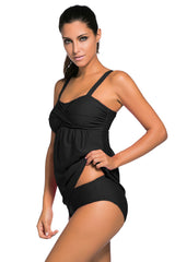 Schwarzer 2-teiliger Swing-Push-Up-Tankini-Badeanzug