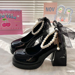 Schleife Grün Chunky Heels Schuhe