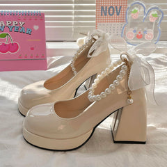 Schleife Grün Chunky Heels Schuhe