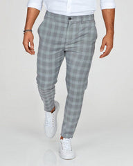 Men' s Casual Grid Skinny Long Pants