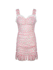 Ärmelloses Minikleid mit Rüschen und Blumenmuster