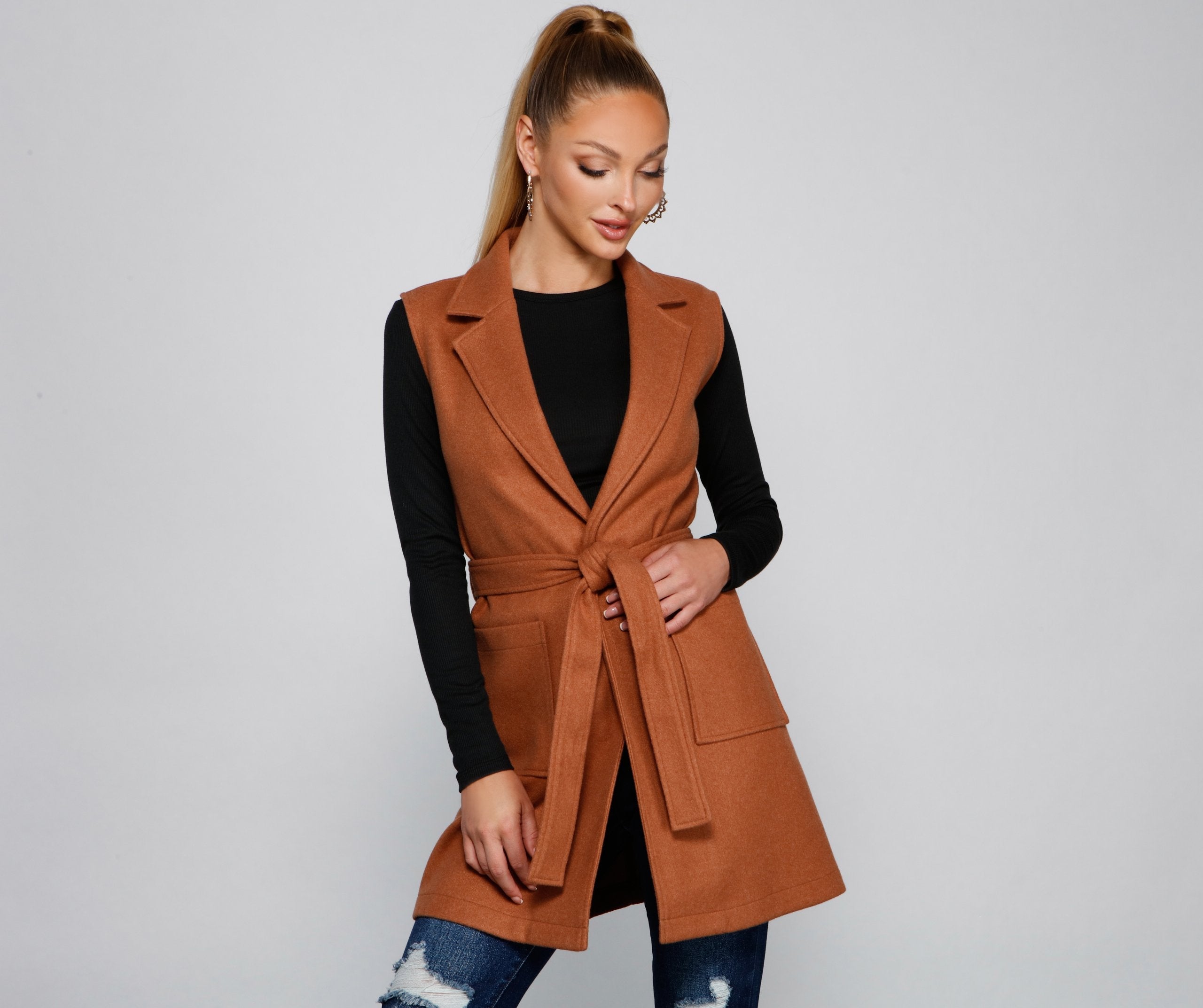 City Girl Faux Wool Trench Vest Sai Feel