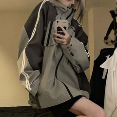 Color Block Zip Up Hooded Jacket