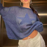 Lockerer Pullover mit Cut-Out-Sternen-Print