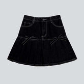 Denim skater skirt with ribbons