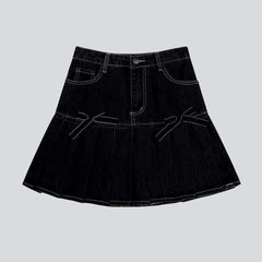 Denim skater skirt with ribbons