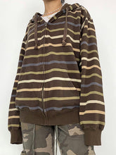 Vintage Color Block Striped Zip Up Hoodie