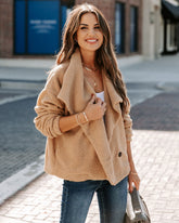 Martha Pocketed Drape Sherpa Jacket - Tan Ins Street