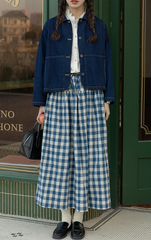 Style Blue Peter Pan Collar Pockets Patchwork Denim Coats