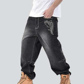 Embroidered loose men denim pants