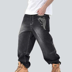 Embroidered loose men denim pants