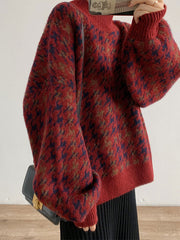 Hahnentritt-Strickpullover mit Karomuster