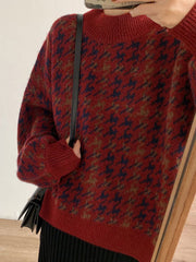 Hahnentritt-Strickpullover mit Karomuster