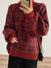 Hahnentritt-Strickpullover mit Karomuster