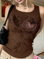 Crop-Tanktop mit Herz-Strass