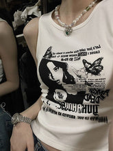 Gothic Punk Printed Rib Crop Tank Top