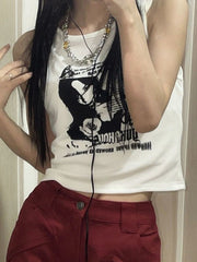 Gothic Punk Printed Rib Crop Tank Top