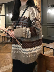 Mixed Jacquard Vintage Pullover Sweater